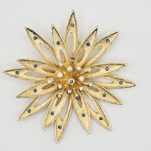 Vintage Midcentury Gold Tone Atomic Age Brooch With Crystals